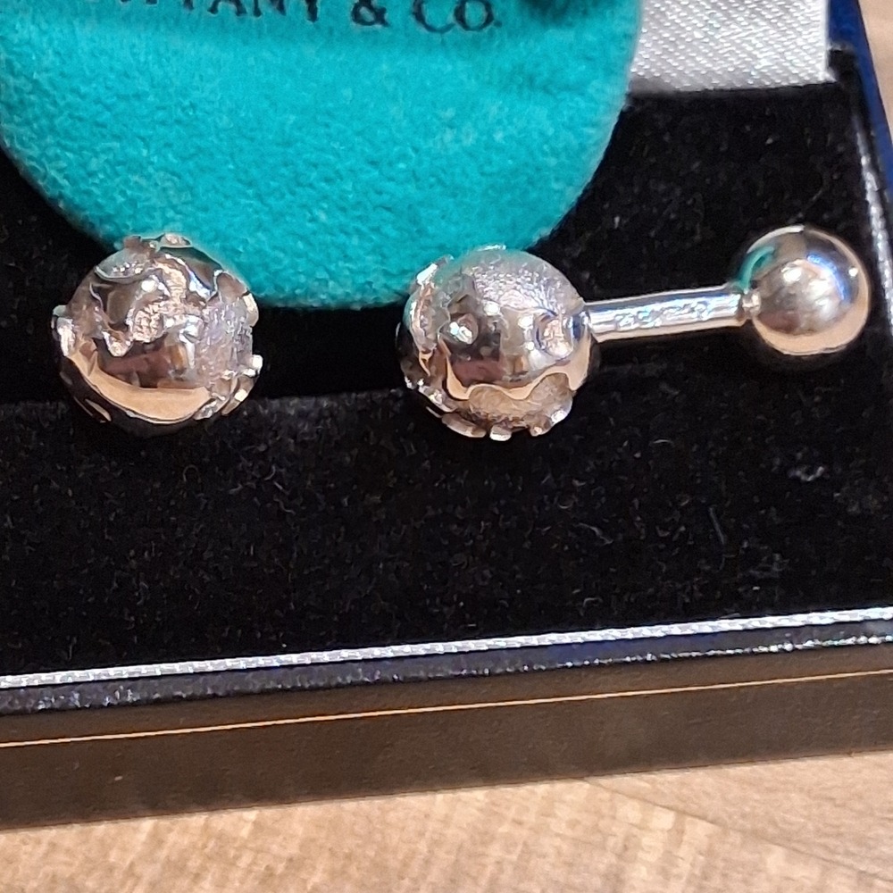 Tiffany & Co Sterling Silver Globe Cufflinks 925 World Map With Box & Pouch - Picture 2 of 9